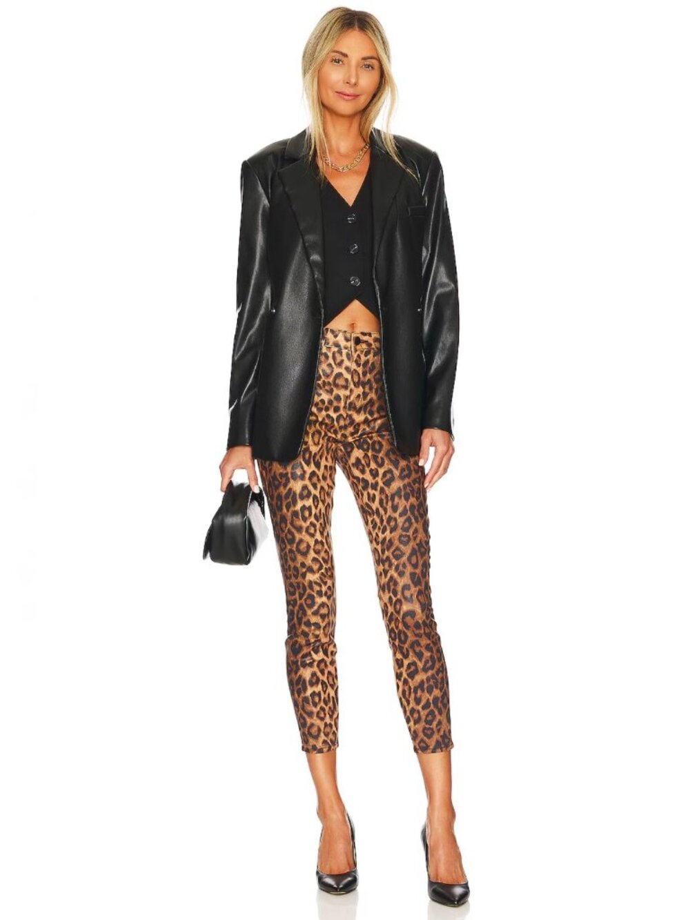 L'AGENCE Margot Cheetah Coated Mid Rise Skinny Ankle Jeans, Size 27